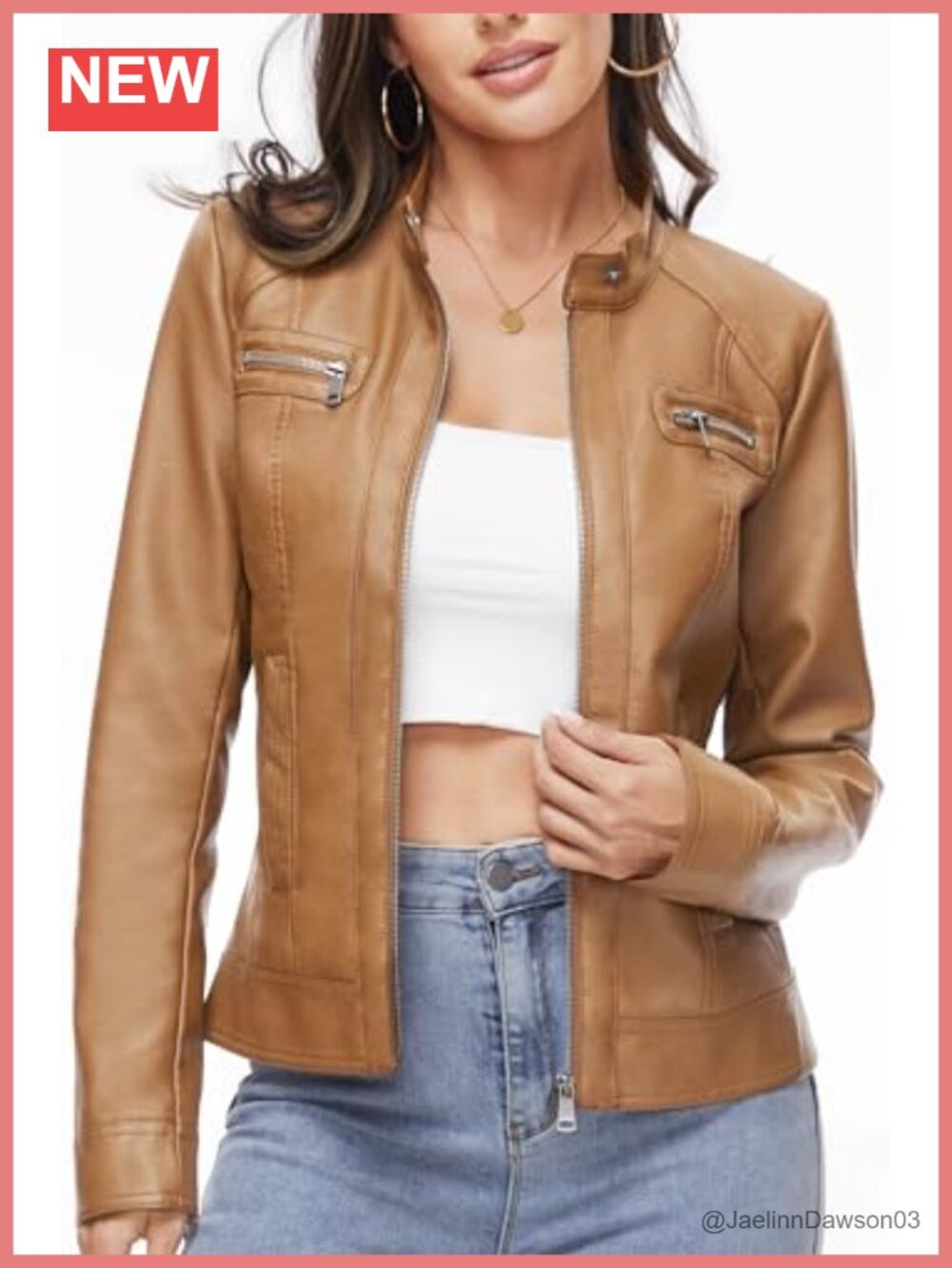 Faux Leather Moto Biker Jacket Zip Up Long Sleeve Slim Fit Biker Coat
